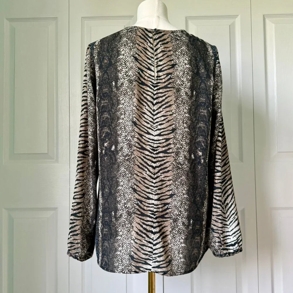 DR2 | Green & Tan Multi-Print Long Sleeve Top Sz M - Picture 2 of 2